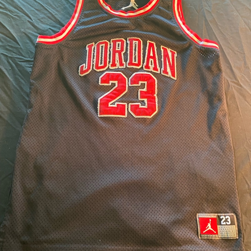 Jordan Black Mesh Basketball Jersey with Red and White Accents